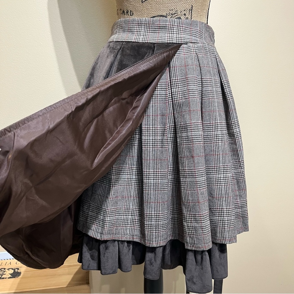 Brown Plaid Steampunk Buckle Asymmetric Utility Skirt - Picture 8 of 12